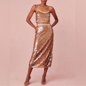 Loveshackfancy- NWT Bronze Sequin Cadena Midi Length Pencil Skirt